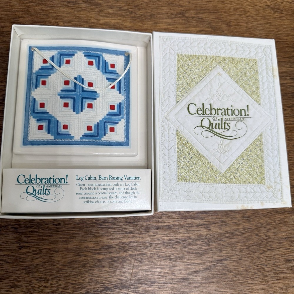 Celebration of American Quilts Hanging Tile new porcelain Log Cabin 1994